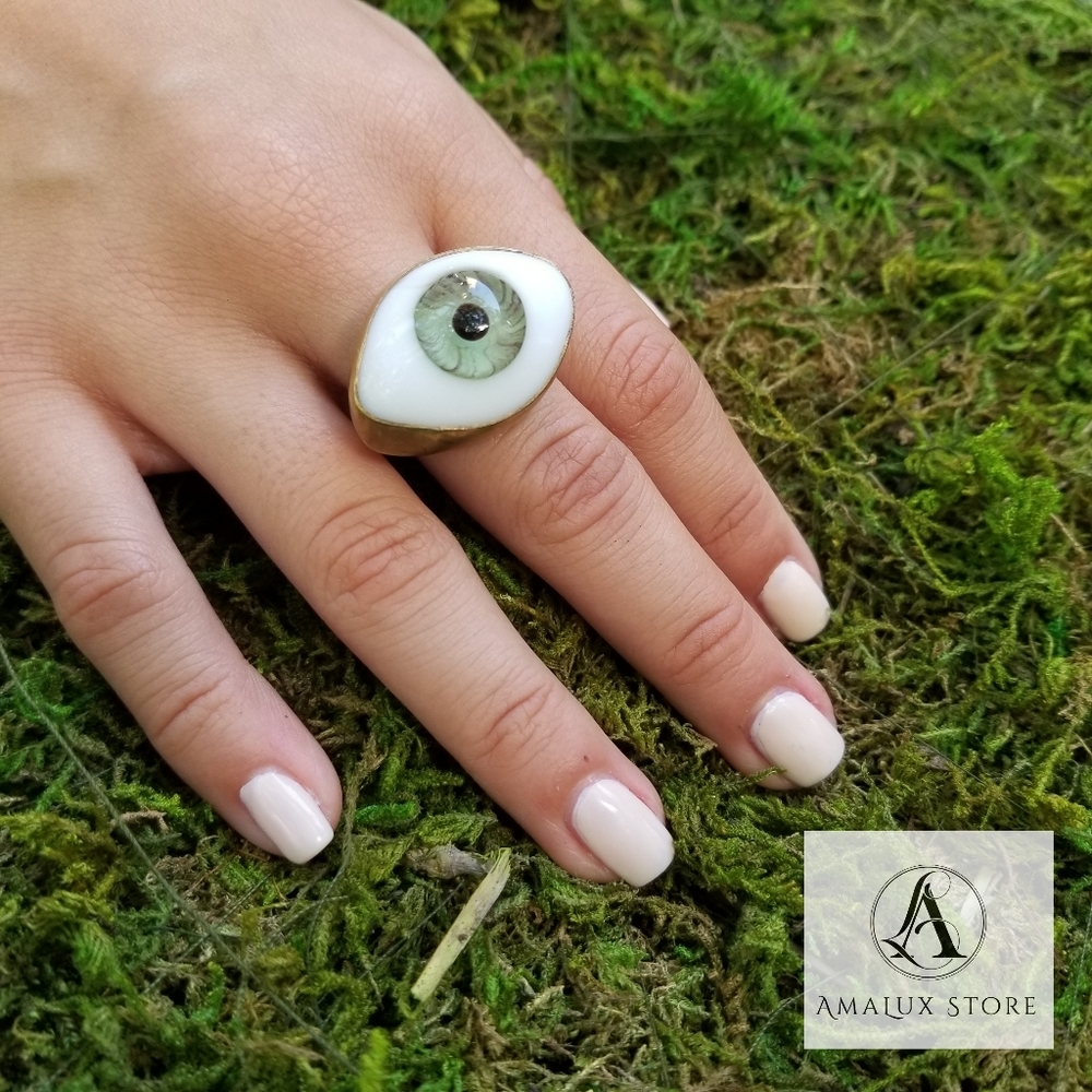 Green Evil Eye glass ring